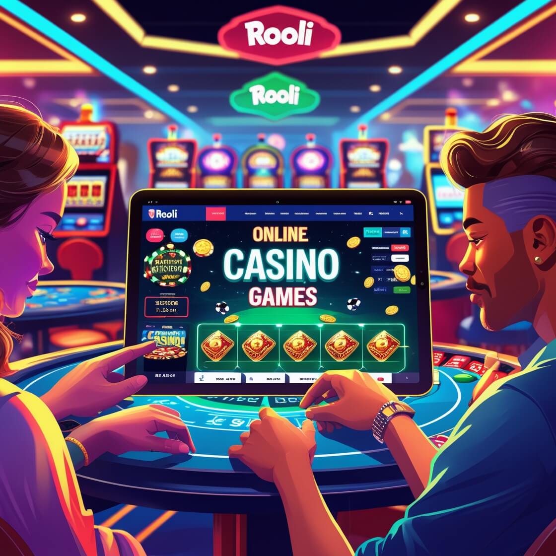 Rooli casino lobby with pokies and tables