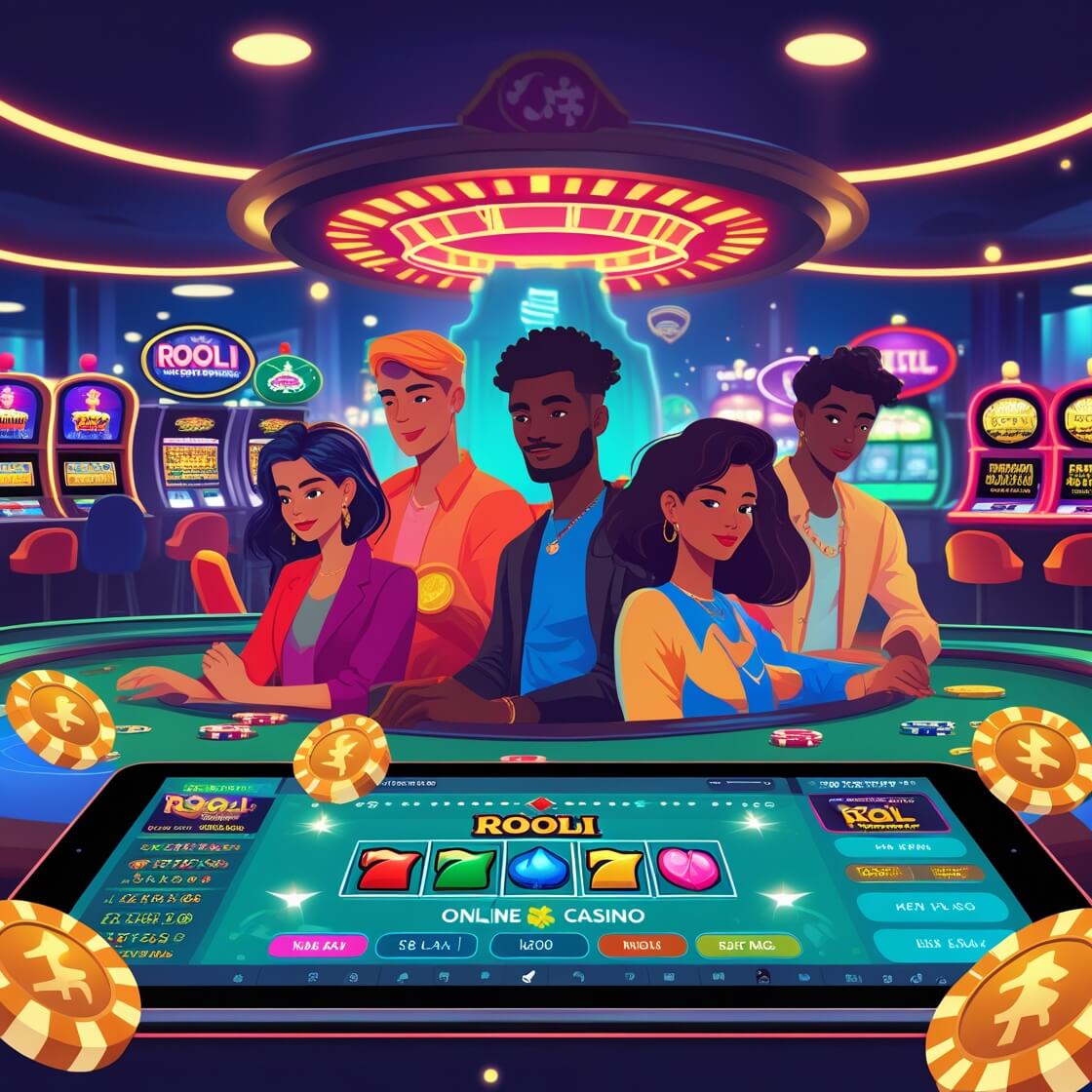 Rooli games grid with pokies and table games